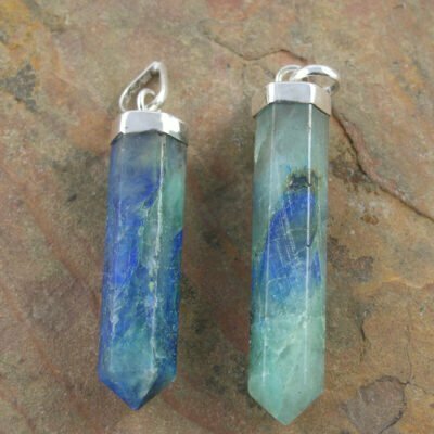 Sterling Silver Capped Six Sided Azurite Point Pendant