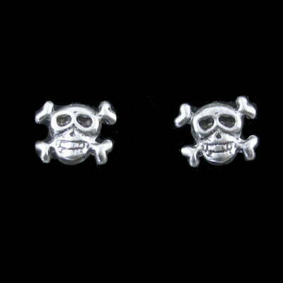 Sterling Silver Skull and Cross Bones Earrings