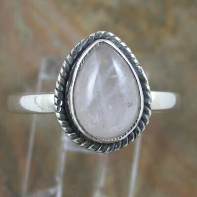 Sterling Silver Teardrop Rose Quartz Ring