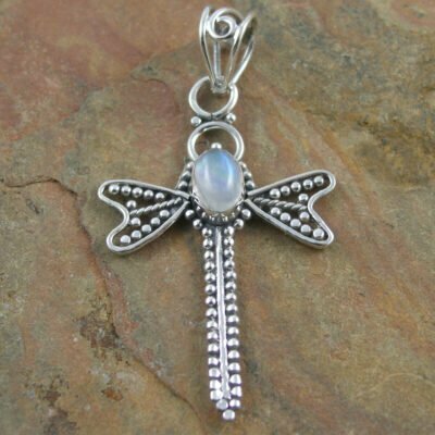 Sterling Silver Rainbow Moonstone Dragonfly Pendant