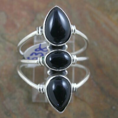 Sterling Silver Triple Black Onyx Ring
