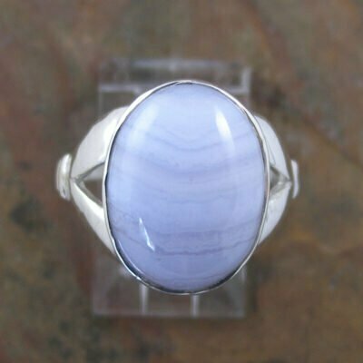 Sterling Silver Oval Blue Lace Agate Ring