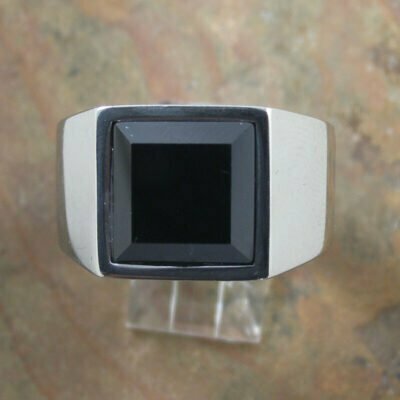 Stainless Steel Signet Ring With Black Stone