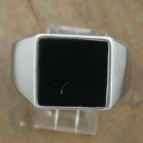 Stainless Steel Square Black Stone Ring
