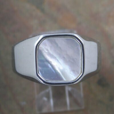 Stainless Steel Mother Of Pearl Signet Ring
