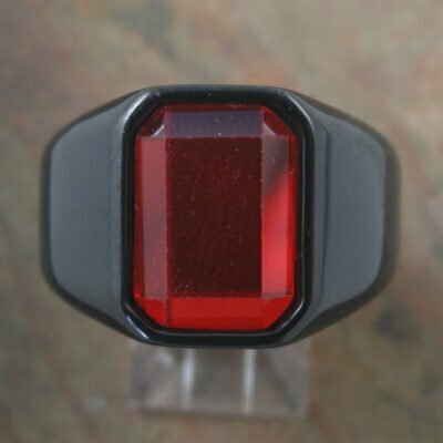 Stainless Steel IP Black Red Crystal Signet Ring