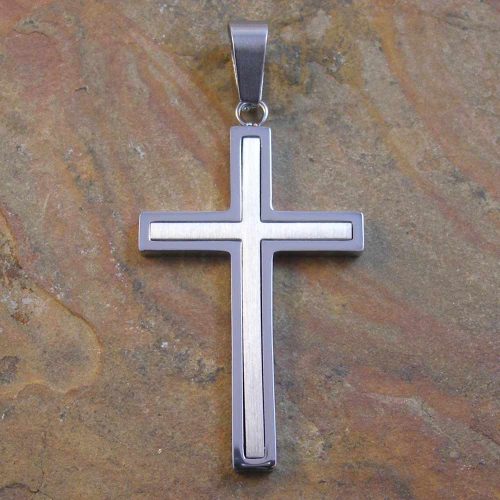 Stainless Steel Two Tone Double Cross Pendant