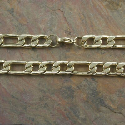 60cm Stainless Steel 10mm Engraved Figaro Chain IP Gold Plated