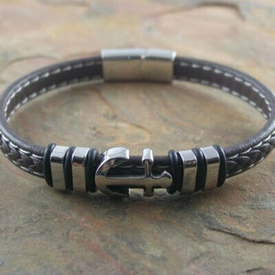 Woven Leather Bracelet With Stainless Steel Clasp