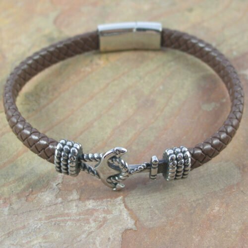 Woven Leather Bracelet With Stainless Steel Clasp