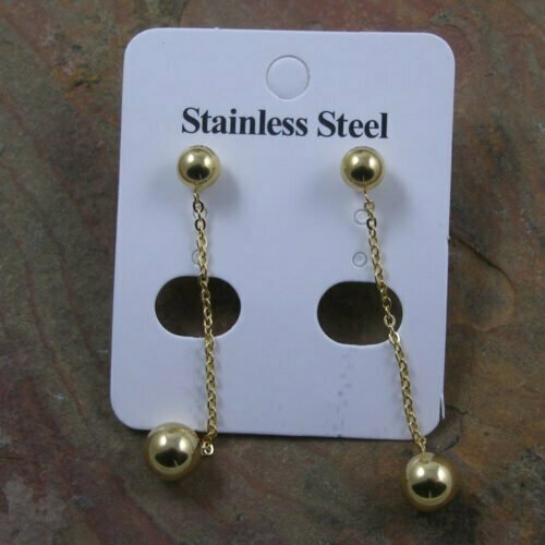 Stainless Steel Ball Chain Drop Earring Ip Gold Plated