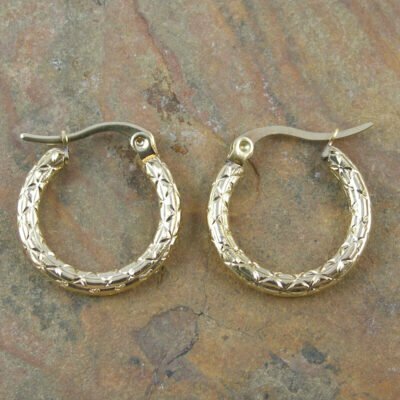 Stainless Steel 20mm Patterned Hoop Earring IP Gold Plated