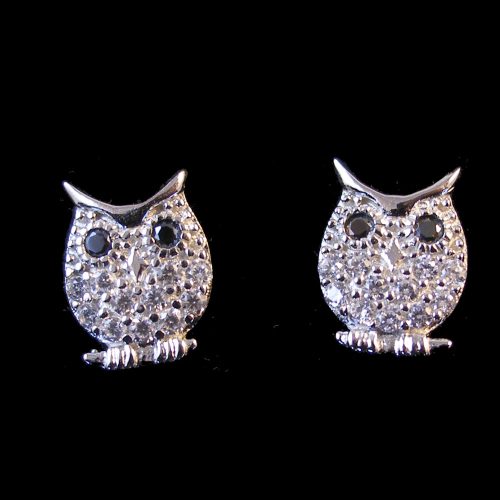 Sterling Silver CZ Owl Earrings
