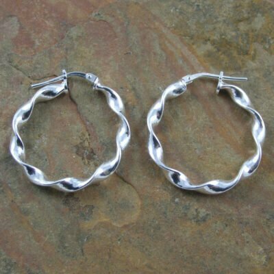 Sterling Silver Twisted Hoop Earrings 3x25mm
