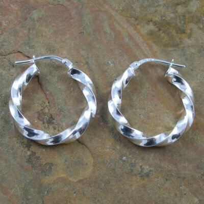 Sterling Silver Twisted Hoop Earrings 3.25x21mm